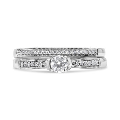 Anillo de compromiso clásico de plata de ley .925 con diamante de 1/3 quilate total con filigrana (color I-J, claridad I3) - Talla 7