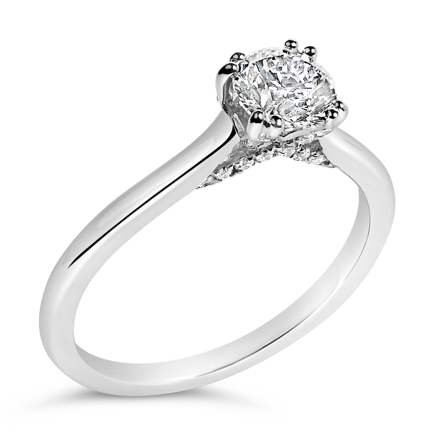 Anillo de compromiso estilo catedral con diamante solitario cultivado en laboratorio de oro blanco de 14K y 7/8 quilates (color F-G, claridad VS1-VS2) - Talla 5