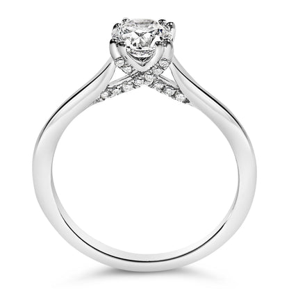 Anillo de compromiso estilo catedral con diamante solitario cultivado en laboratorio de oro blanco de 14K y 7/8 quilates (color F-G, claridad VS1-VS2) - Talla 5