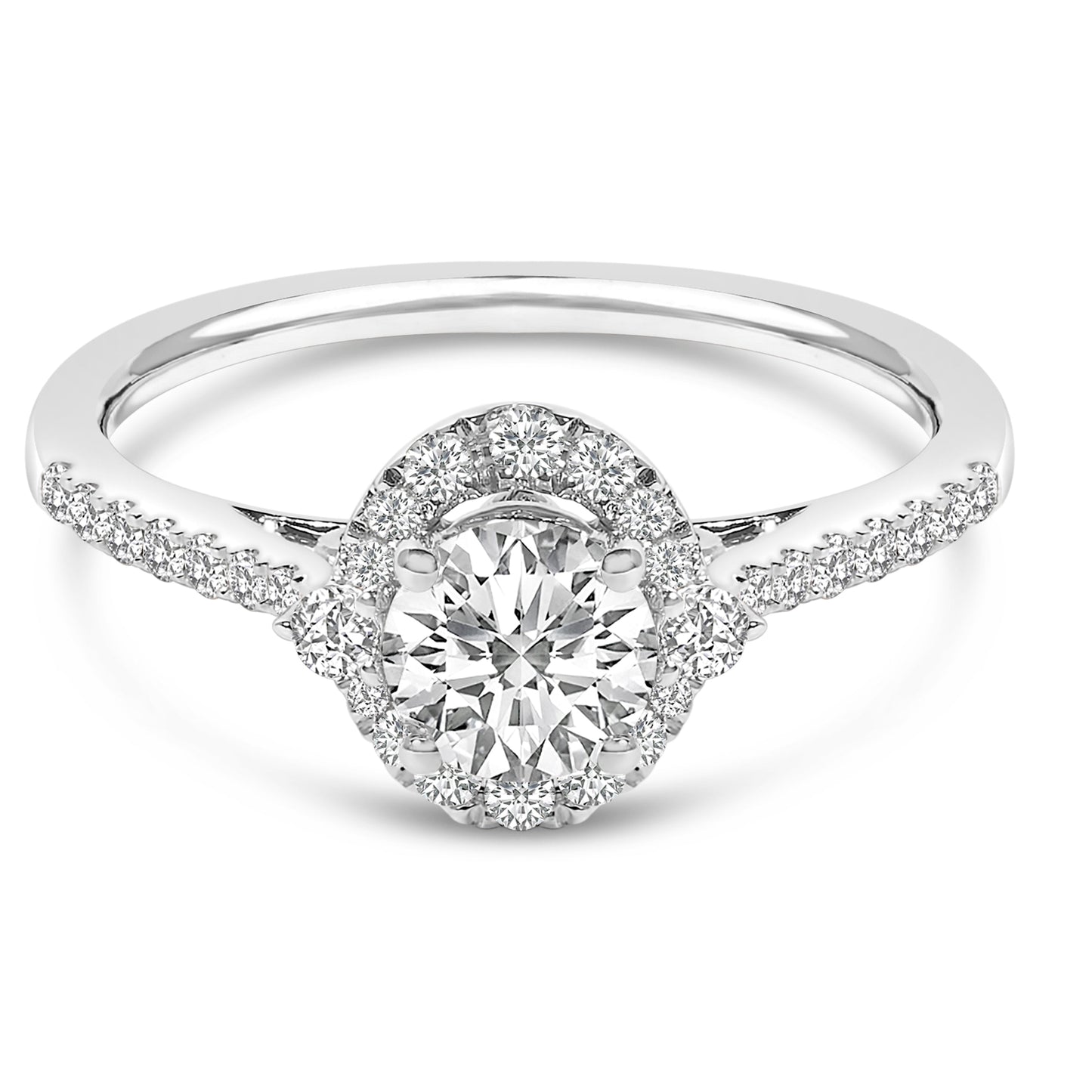 Anillo de compromiso con halo ovalado de oro blanco de 14K con diamante cultivado en laboratorio de 1.00 quilates (color F-G, claridad VS1-VS2) - Talla 7