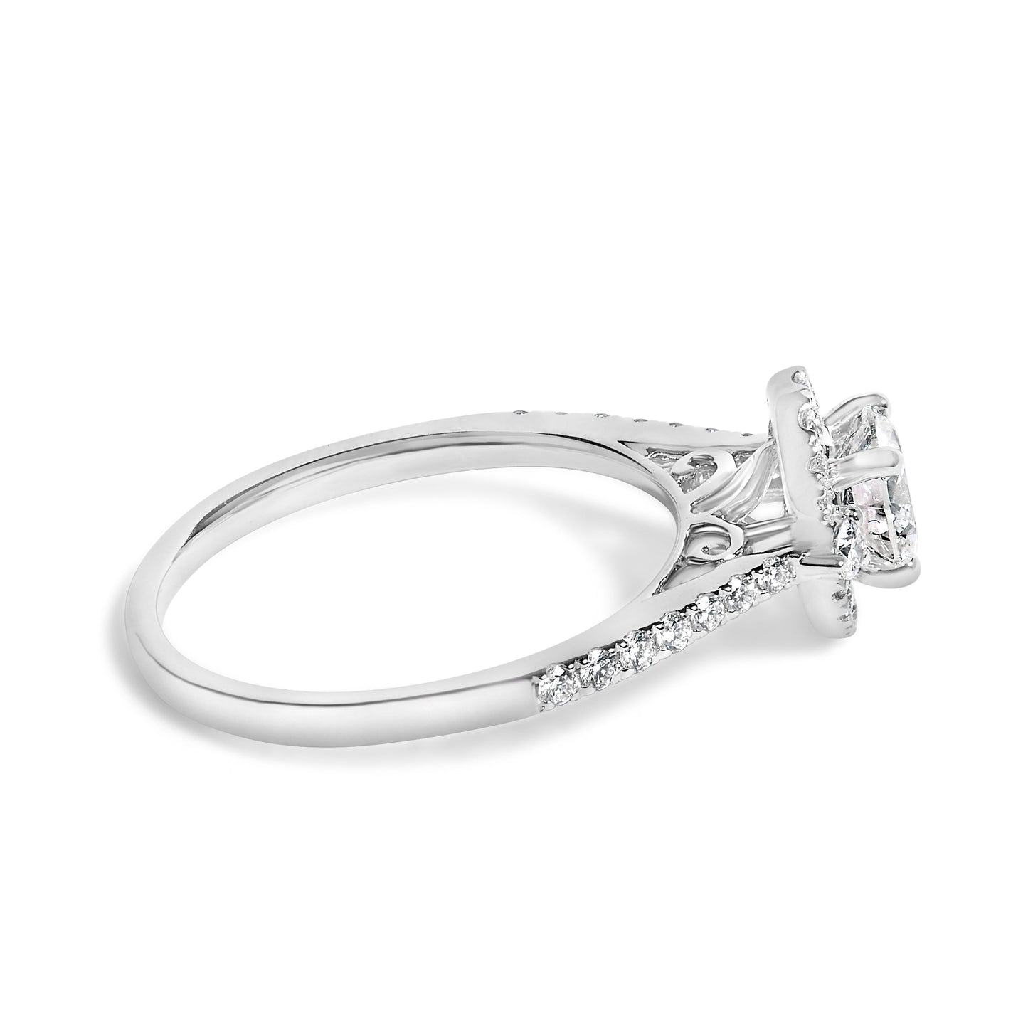 Anillo de compromiso con halo ovalado de oro blanco de 14K con diamante cultivado en laboratorio de 1.00 quilates (color F-G, claridad VS1-VS2) - Talla 7
