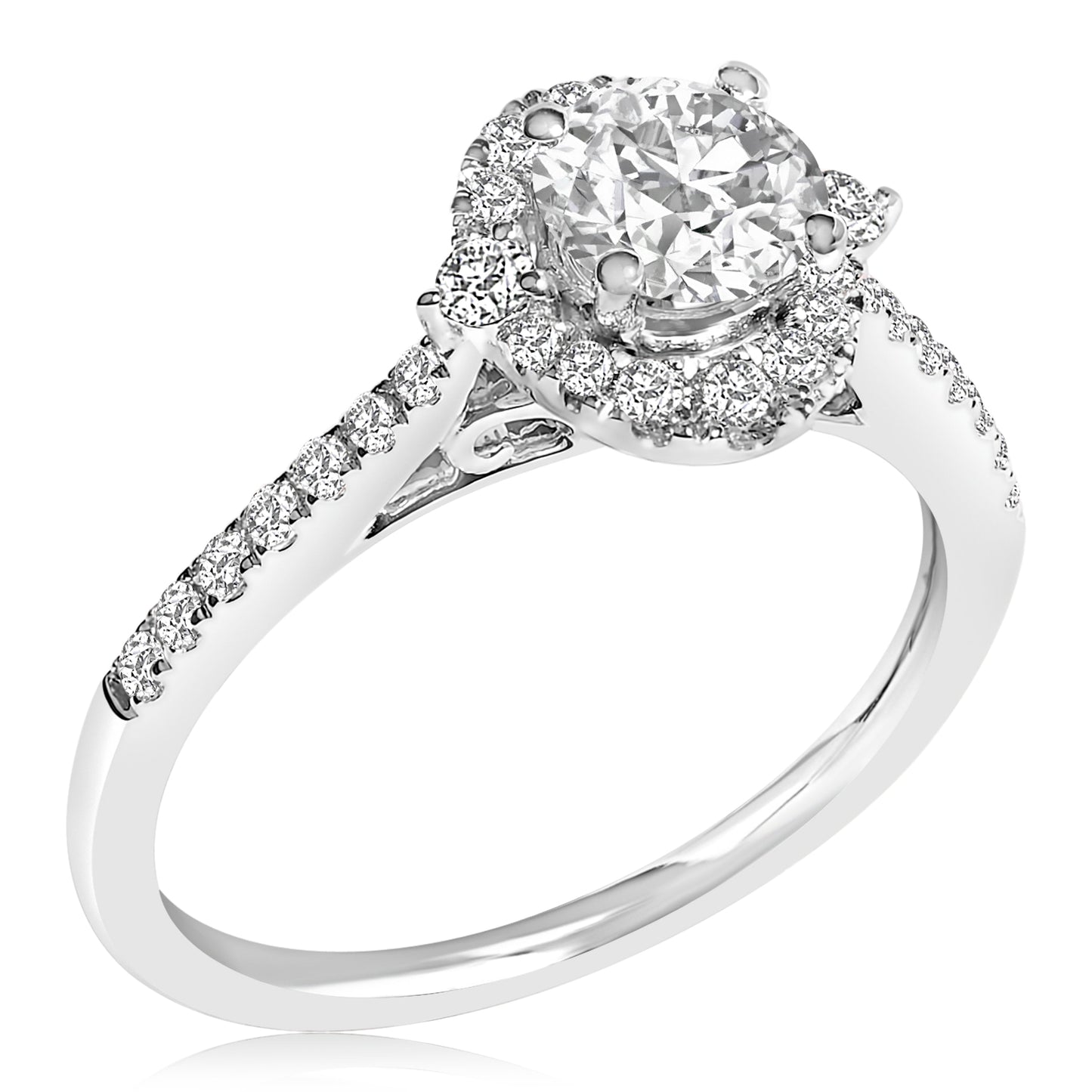 Anillo de compromiso con halo ovalado de oro blanco de 14K con diamante cultivado en laboratorio de 1.00 quilates (color F-G, claridad VS1-VS2) - Talla 7