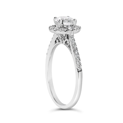 Anillo de compromiso con halo ovalado de oro blanco de 14K con diamante cultivado en laboratorio de 1.00 quilates (color F-G, claridad VS1-VS2) - Talla 7