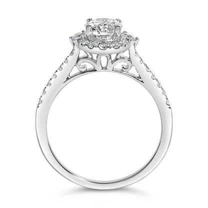 Anillo de compromiso con halo ovalado de oro blanco de 14K con diamante cultivado en laboratorio de 1.00 quilates (color F-G, claridad VS1-VS2) - Talla 7