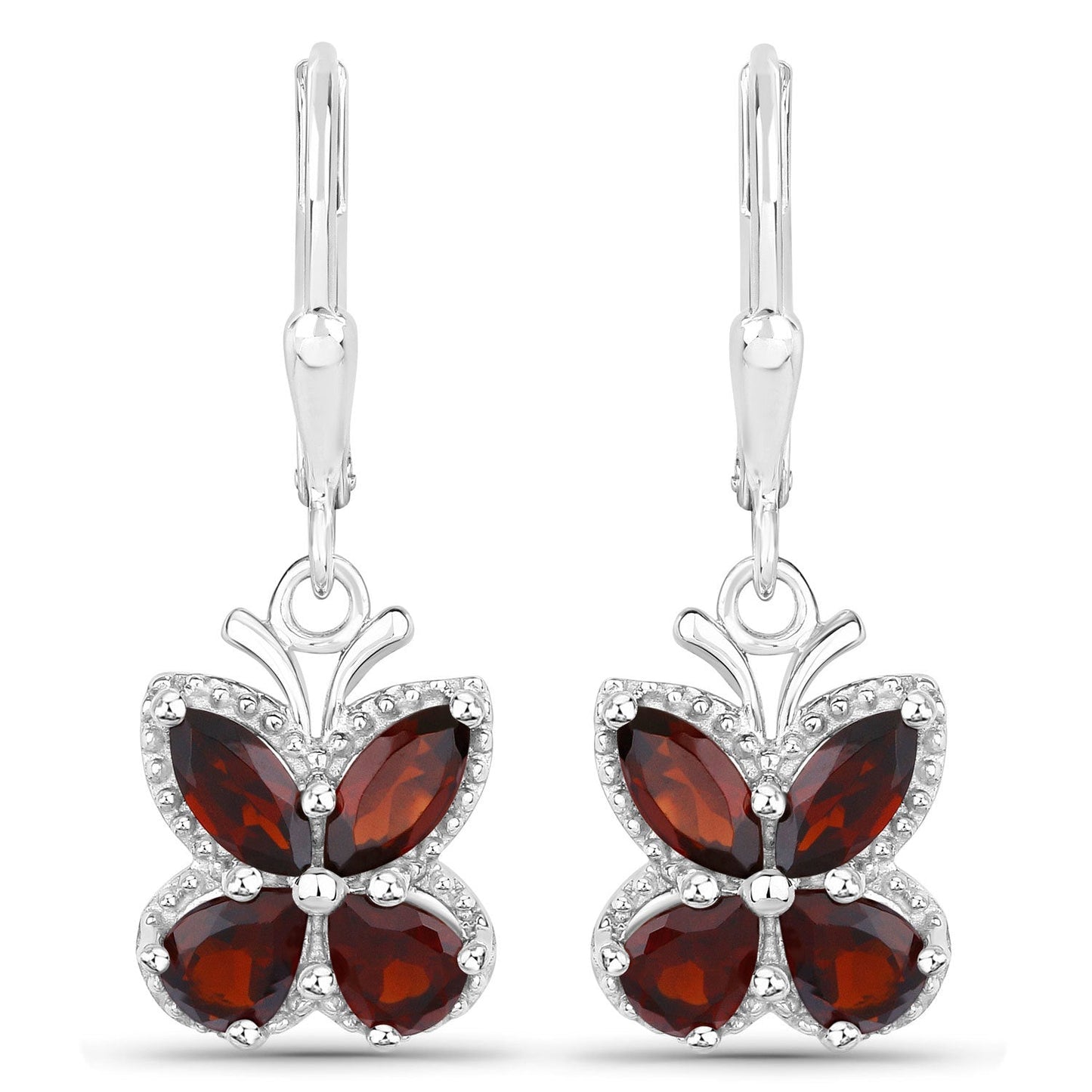 Pendientes de Plata de Ley .925 con Granate Genuino de 2.60 Quilates