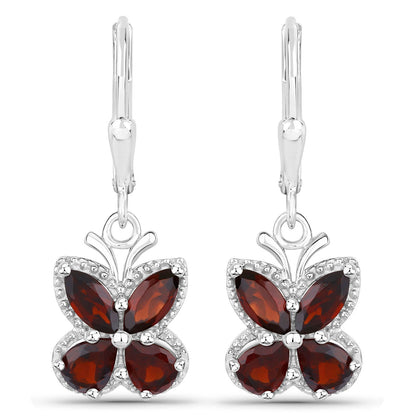 Pendientes de Plata de Ley .925 con Granate Genuino de 2.60 Quilates