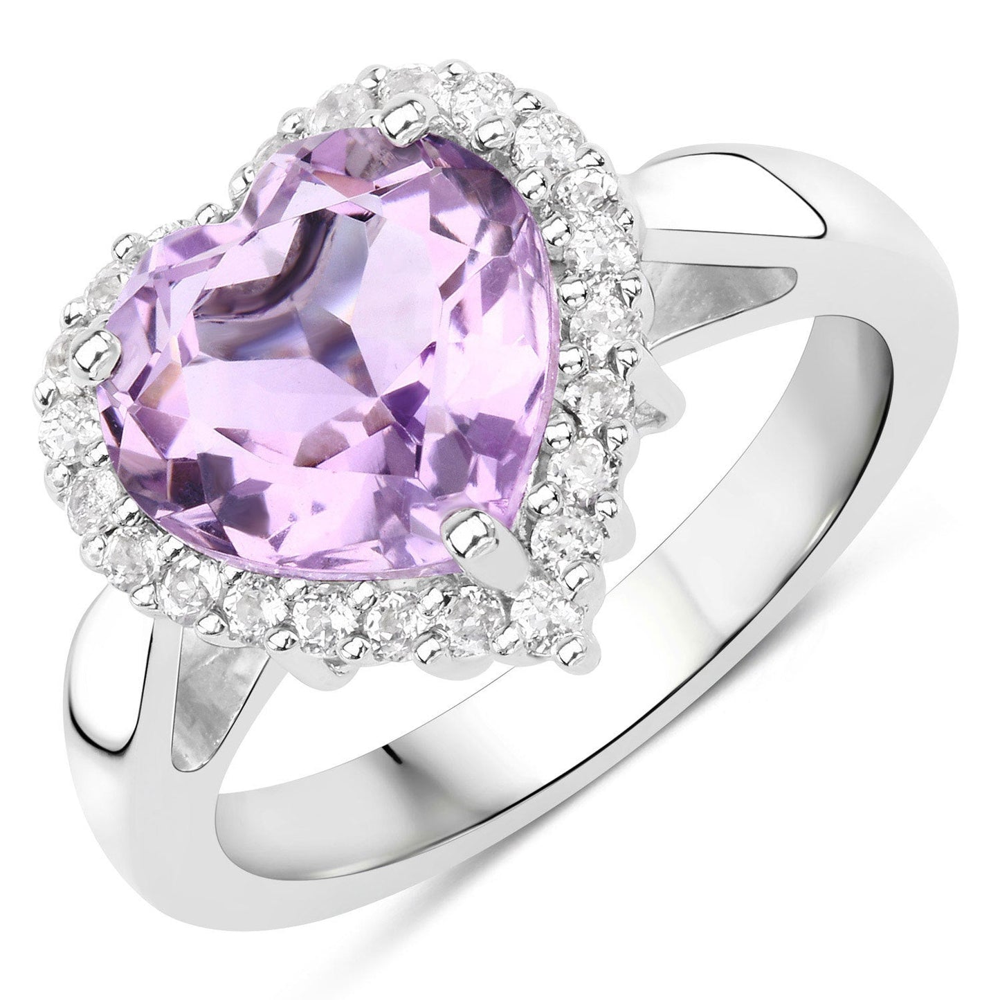 Anillo de plata de ley .925 con amatista rosa genuina de 4.03 quilates y topacio blanco