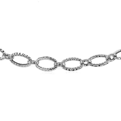 Pulsera de eslabones ovalados texturizados de oro blanco de 14k