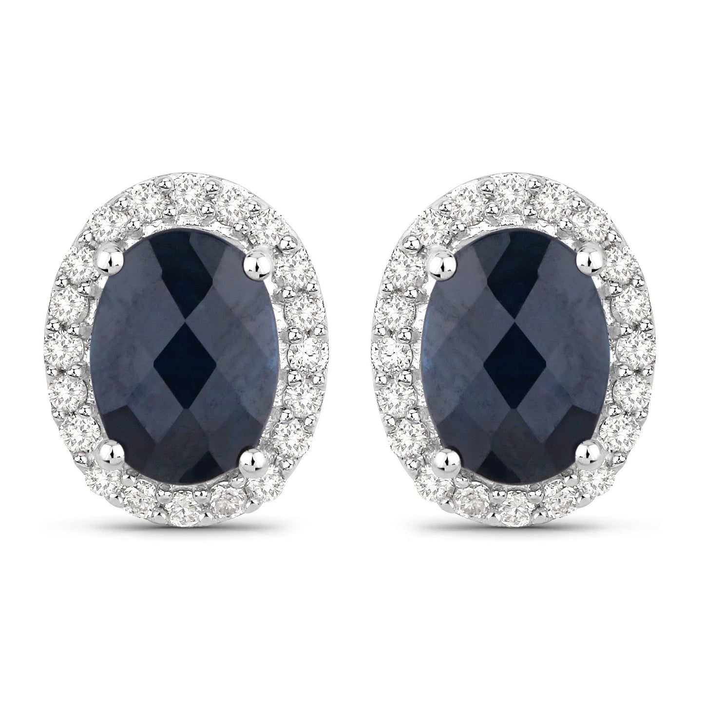 Pendientes de oro blanco de 14 quilates con zafiro azul auténtico de 2,16 quilates y diamantes blancos