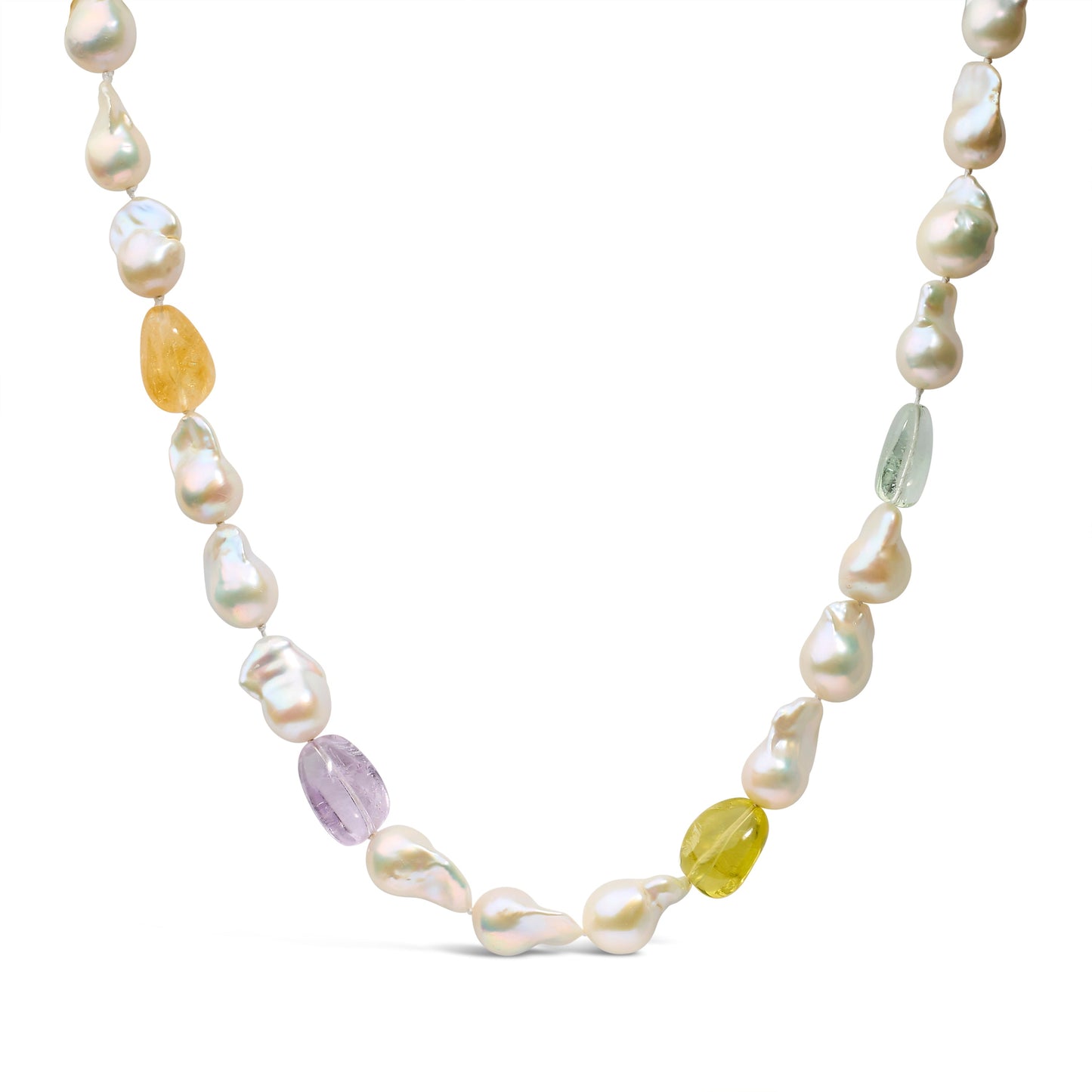 Collar de hilo de 18 pulgadas de citrino, amatista y perla barroca en oro amarillo de 14 quilates