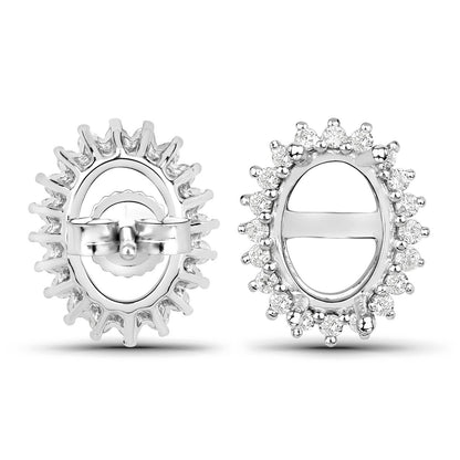 Pendientes de semimontura de oro blanco de 14K con diamante blanco auténtico de 0,26 quilates - para gemas ovaladas de 8x6 mm