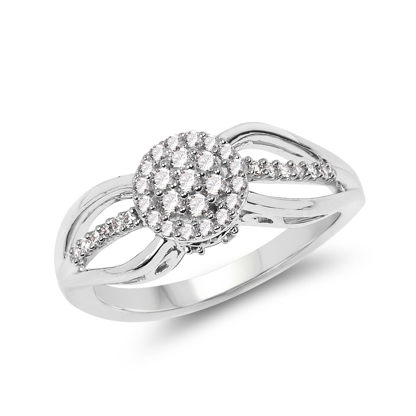 Anillo de oro blanco de 14 quilates con diamante blanco auténtico de 0,25 quilates (color E-F, claridad SI)