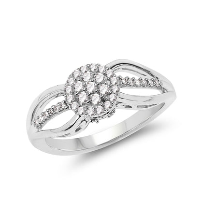 Anillo de oro blanco de 14 quilates con diamante blanco auténtico de 0,25 quilates (color E-F, claridad SI)