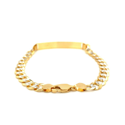 Brazalete de identificación de oro de 14k de dos tonos con cadena de eslabones estrechos de 8 1/2 pulgadas y pavé blanco