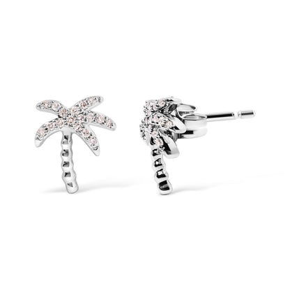 Pendientes de tuerca de oro blanco de 10 quilates con diamantes de 1/10 quilate y palma (Color H-I, Claridad I1-I2)