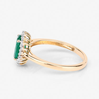 Anillo de oro amarillo de 14 quilates con esmeralda zambiana auténtica de 1,34 quilates y diamantes blancos