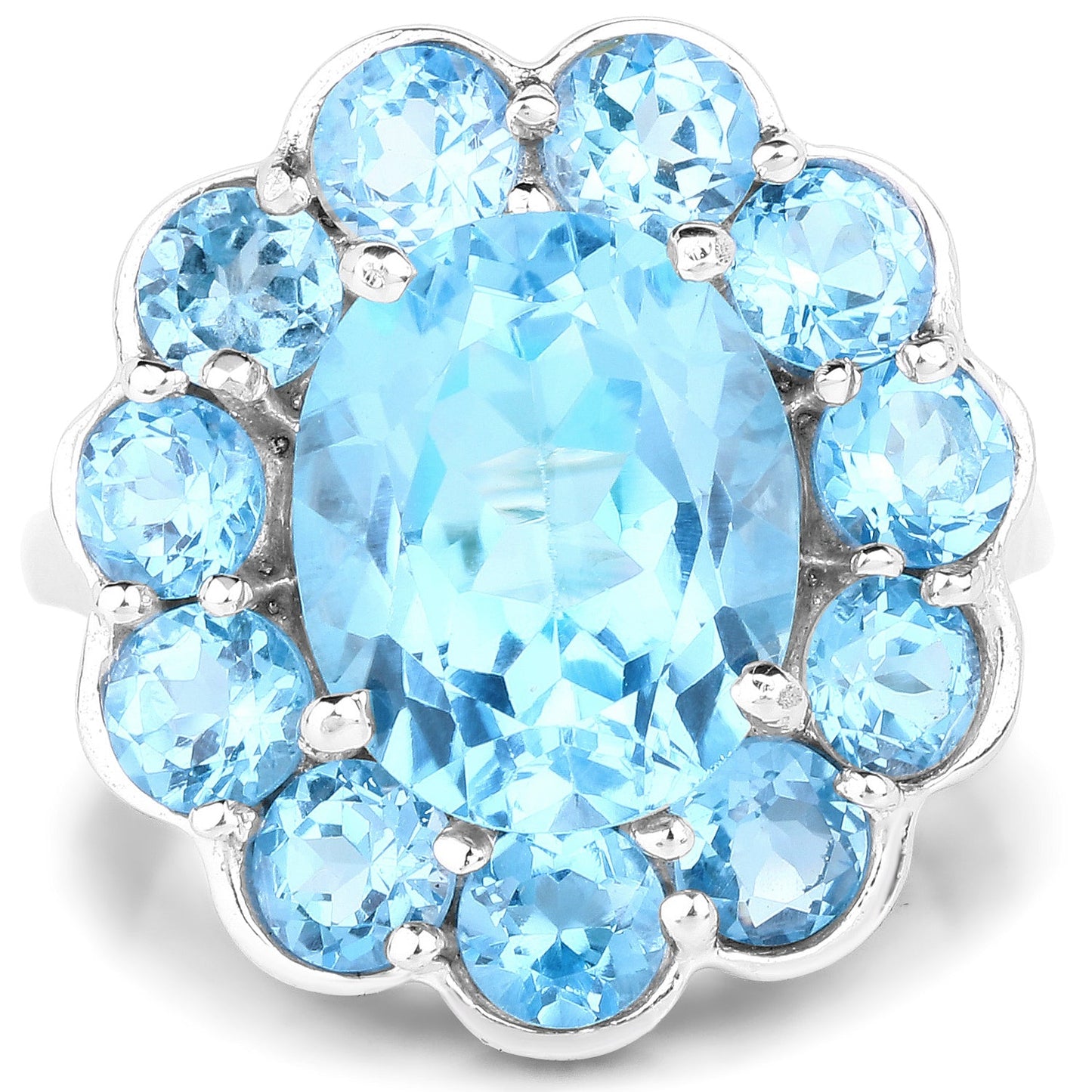 Anillo de plata de ley .925 con topacio azul suizo auténtico de 8.77 quilates