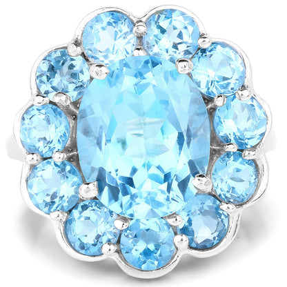 Anillo de plata de ley .925 con topacio azul suizo auténtico de 8.77 quilates