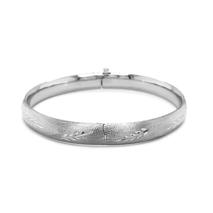 Pulsera Rígida Clásica Floral tallada en Oro Blanco de 14k (8.0mm)
