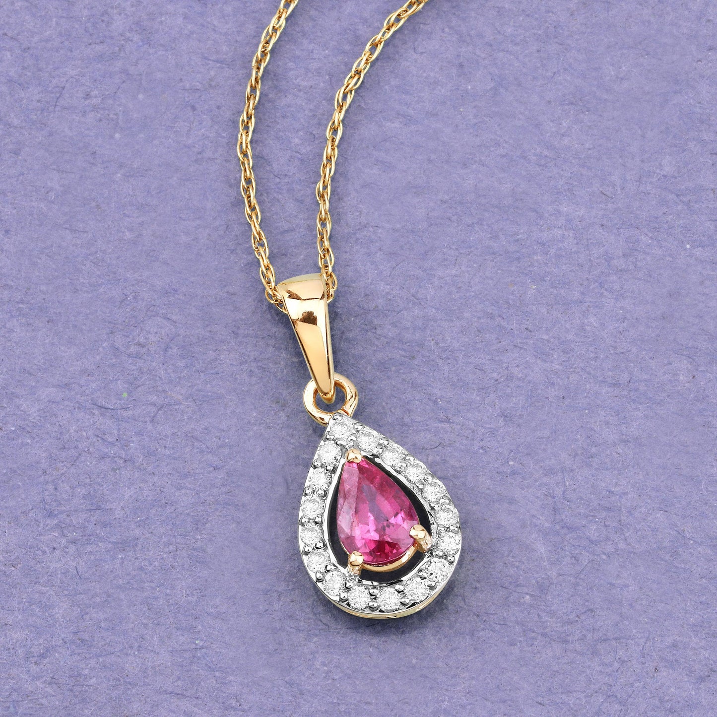 Colgante de oro amarillo de 14 quilates con rubí genuino de 1,03 quilates y diamantes blancos