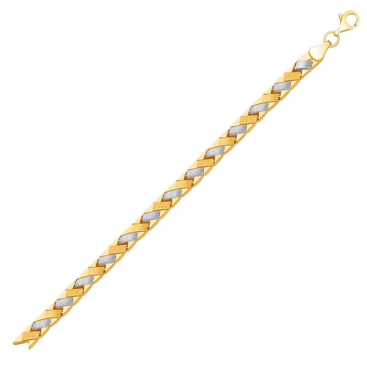 Pulsera de oro bicolor de 14k con diseño de fantasía entrelazado y acabado en contraste