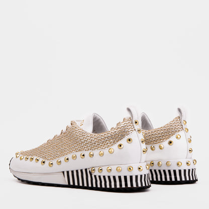 The Aurelia White Gold Woven Leather Women Sneaker