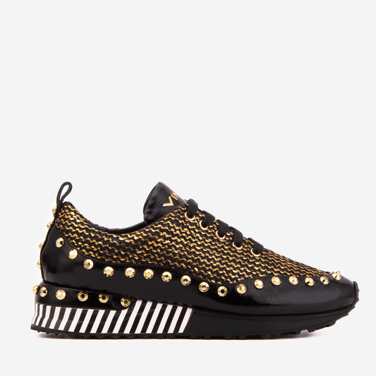 The Aurelia Black Gold Woven Leather Women Sneaker