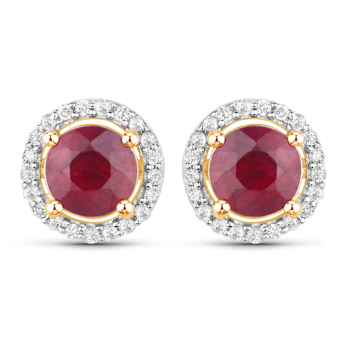 Pendientes de oro amarillo de 14 quilates con rubí auténtico de 1,22 quilates y diamantes blancos