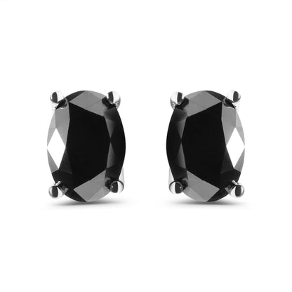 Pendientes de oro blanco de 14K de 3,00 quilates con solitario de diamante negro de corte ovalado (Color negro, Claridad I2-I3)