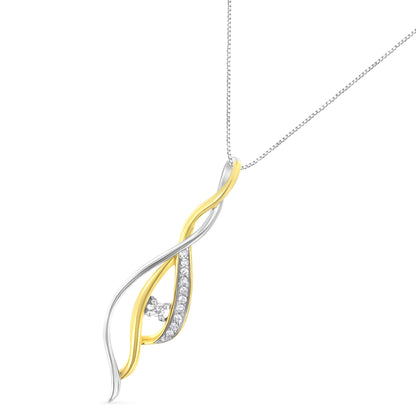 Collar con colgante de 18" con diamantes en cascada de oro amarillo y blanco de 10K talla redonda (color J-K, claridad I2-I3)