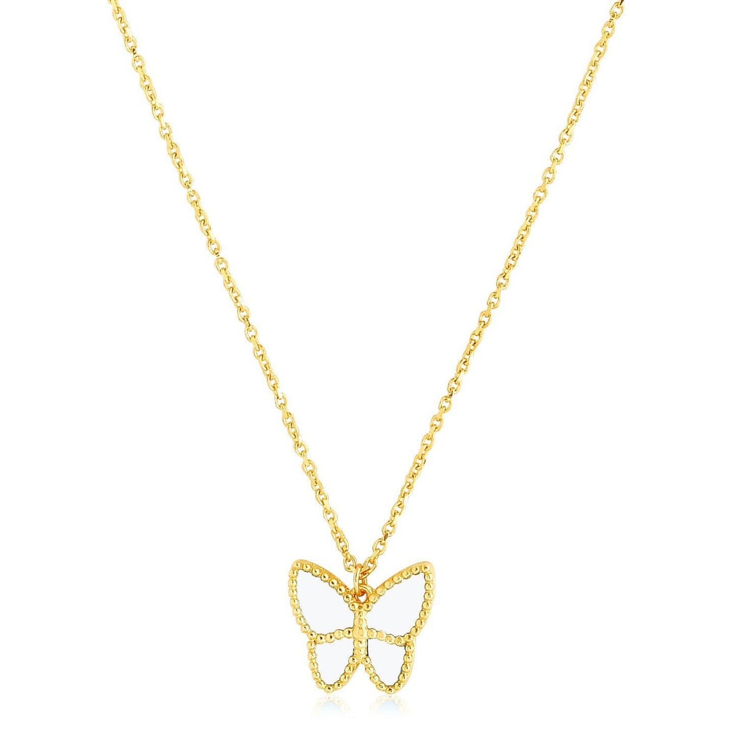Collar de pasta de perlas con mariposa de oro amarillo de 14k de alto brillo