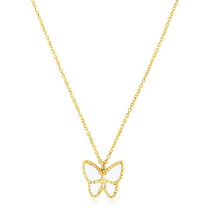 Collar de pasta de perlas con mariposa de oro amarillo de 14k de alto brillo