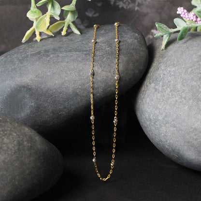 Cadena con colgante de eslabones de cuentas con corte de diamante en oro bicolor de 14k (3,5 mm)