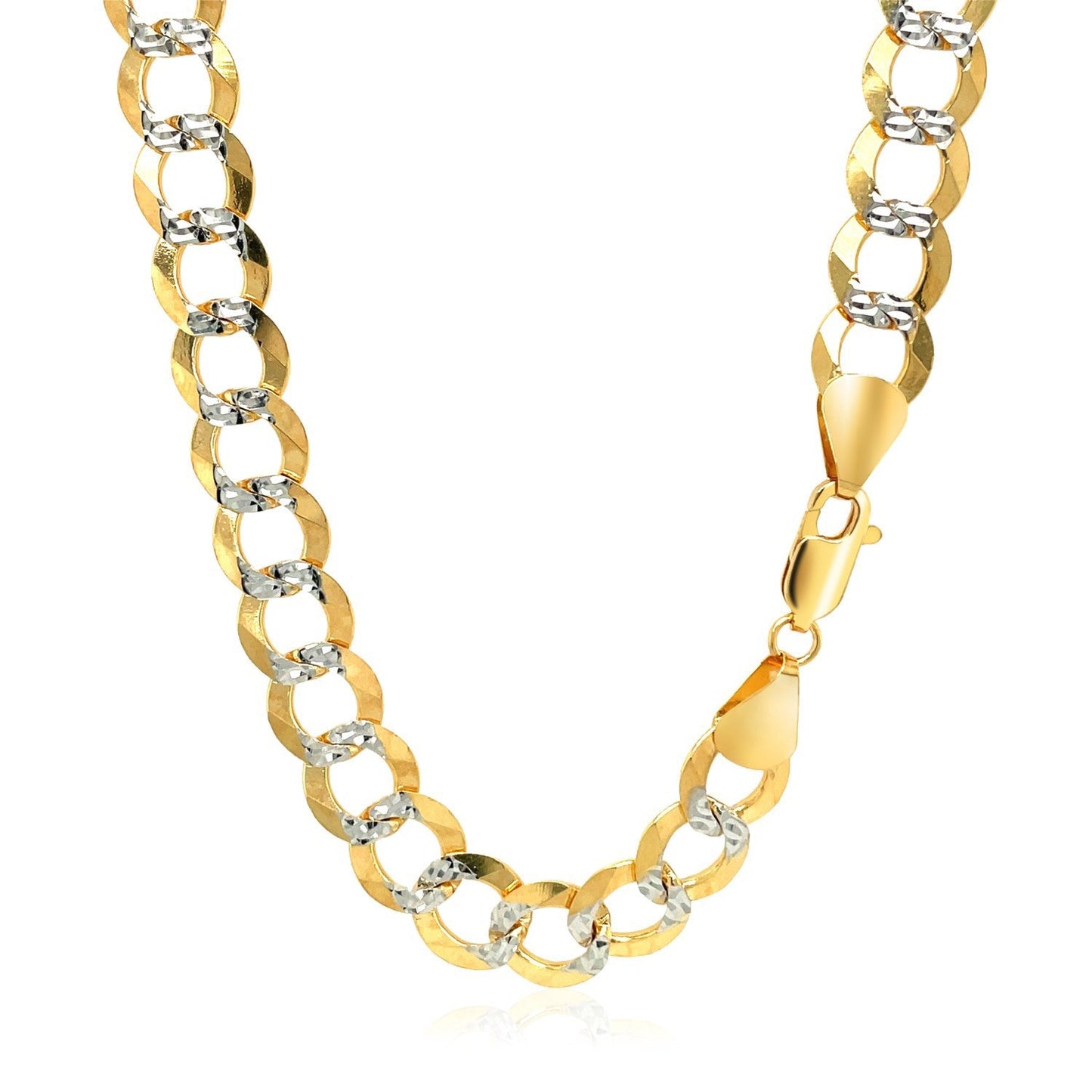 Cadena Pave Curb de oro bicolor de 14k y 8,2 mm
