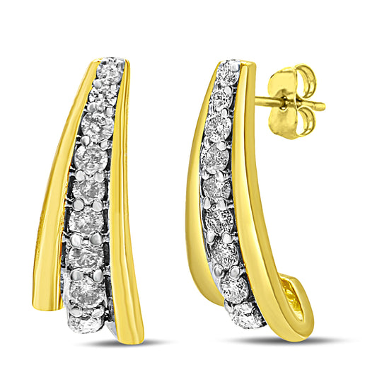 Pendientes Huggie Graduados con Diamantes Redondos de 0,50 ct en Plata Fina .925 Chapados en Oro Amarillo de 10K (Color I-J, Claridad I2-I3)