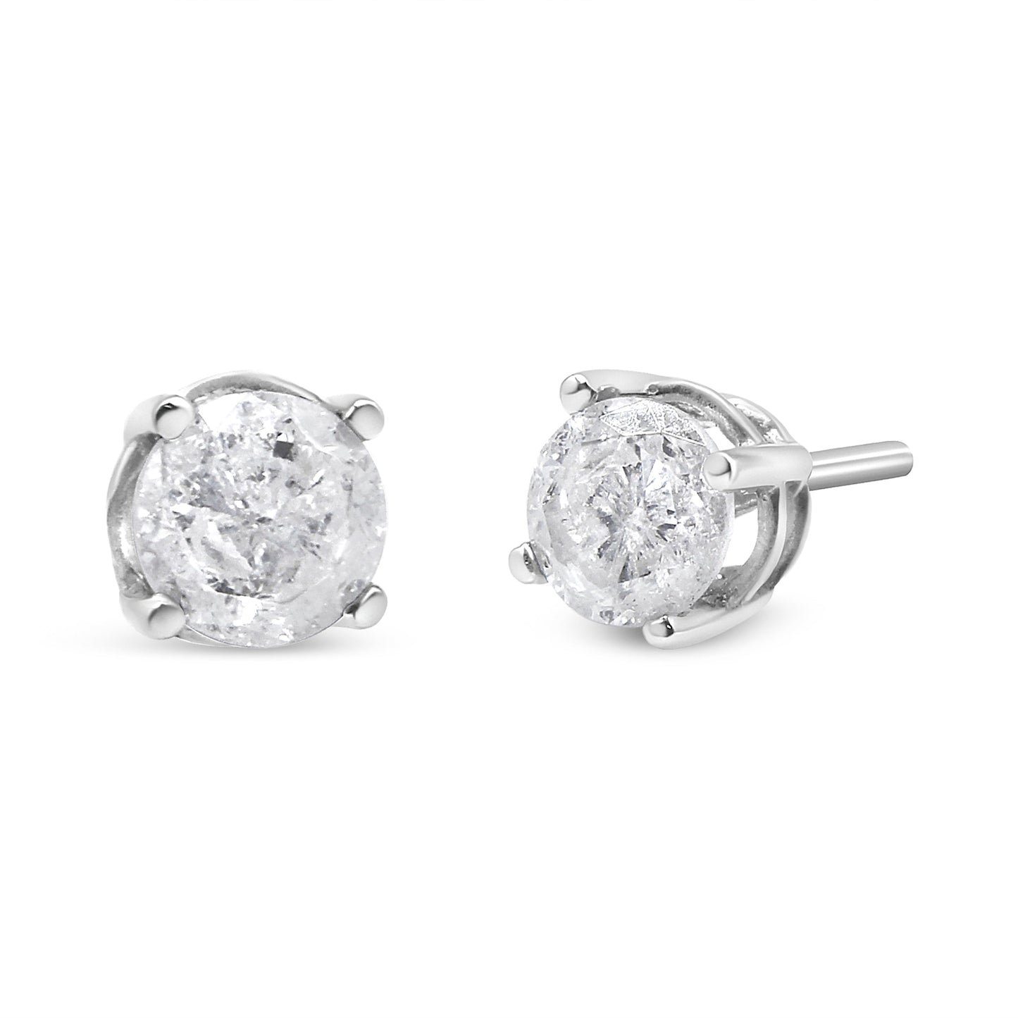Pendientes clásicos de tuerca de oro blanco de 14K con diamante cultivado de 3/4 Cttw y 4 puntas (color F-G, claridad VS2-SI1)