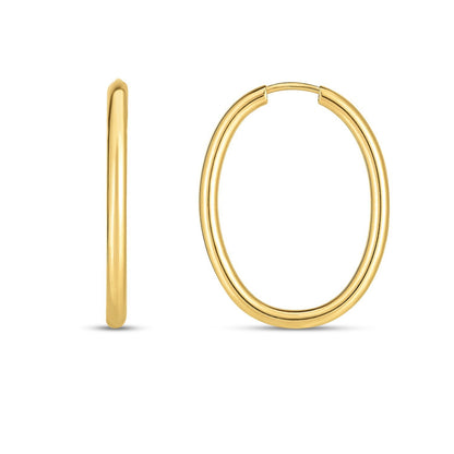 Pendientes de aro ovalados infinitos de oro amarillo de 14k (2x25mm)