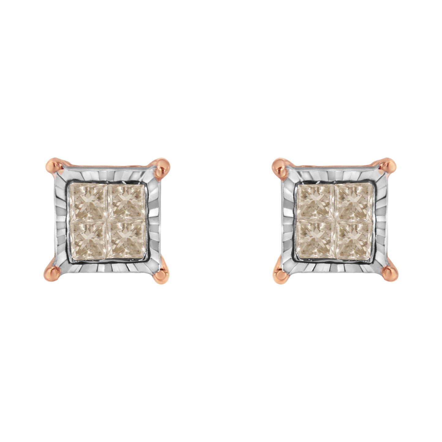 10K Two-Toned Princess-Cut Composite Diamond Stud Earrings (1/2 cttw, J-K Color, I1-I2 Clarity)