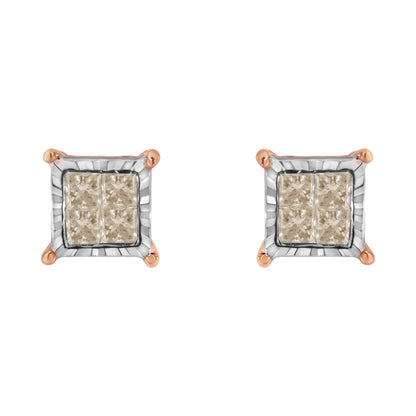 10K Two-Toned Princess-Cut Composite Diamond Stud Earrings (1/2 cttw, J-K Color, I1-I2 Clarity)