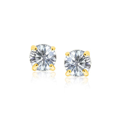 Pendientes de oro amarillo de 14k con circonita cúbica facetada de tonalidad blanca