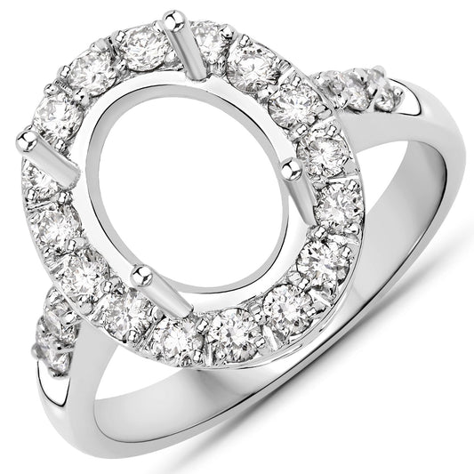 Anillo de semi-montura de oro blanco de 14 quilates con diamante blanco genuino de 0,60 quilates - soporta una gema ovalada de 10x8mm