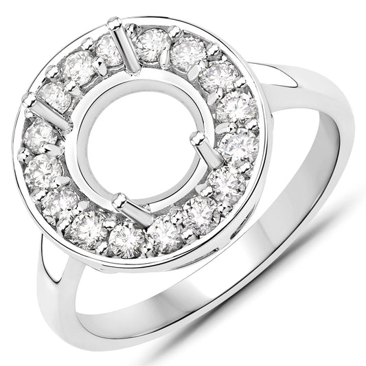 Anillo Semimontado de Oro Blanco de 14K con Diamante Blanco Genuino de 0,48 Quilates - para Gema Redonda de 8,00mm