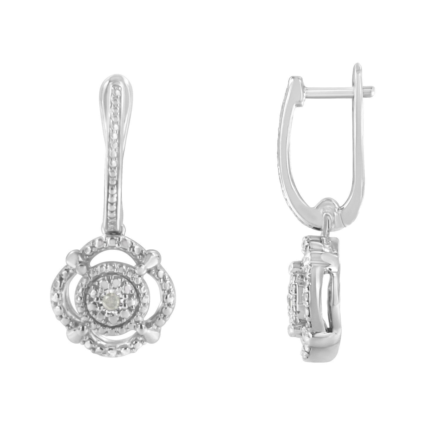 Aretes colgantes de plata de ley .925 con acento de diamante engastado milagrosamente (color I-J, claridad I3)