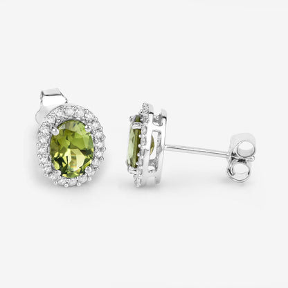 Pendientes de oro blanco de 14 quilates con turmalina verde auténtica de 1,92 quilates y diamantes blancos