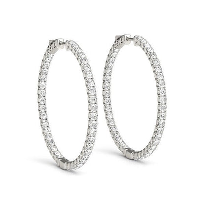Pendientes de aro de oro blanco de 14 quilates con diamantes engastados en garra compartida (2 quilates en total)