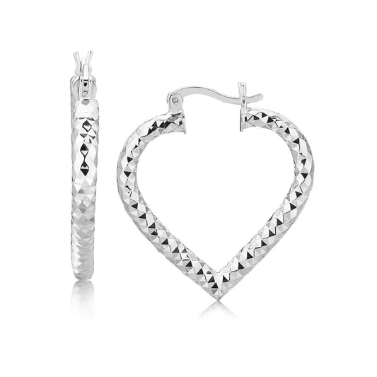 Pendientes de aro de plata de ley con corte de diamante, estilo corazón y baño de rodio