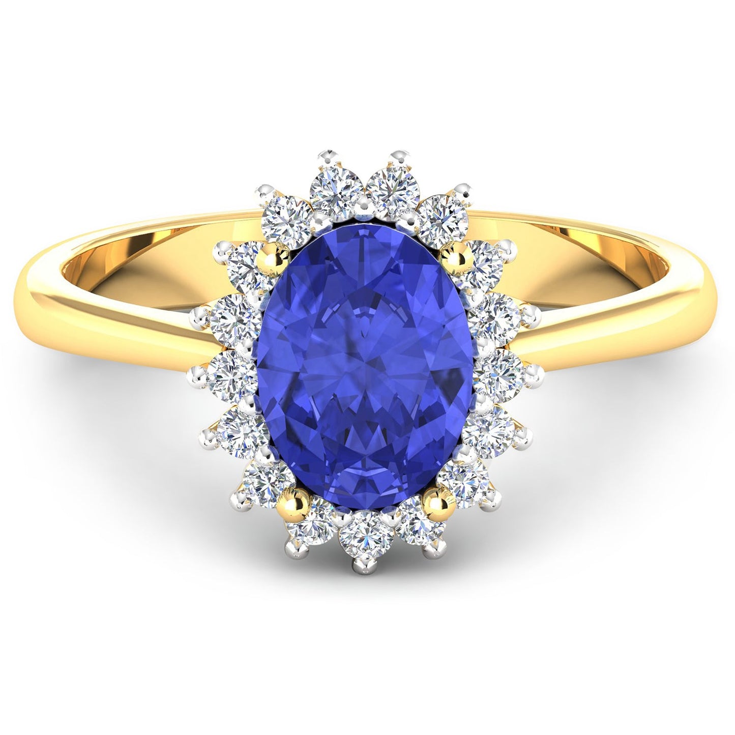 Anillo de Oro Amarillo de 14K con Tanzanita Genuina de 1,92 Quilates y Diamantes Blancos