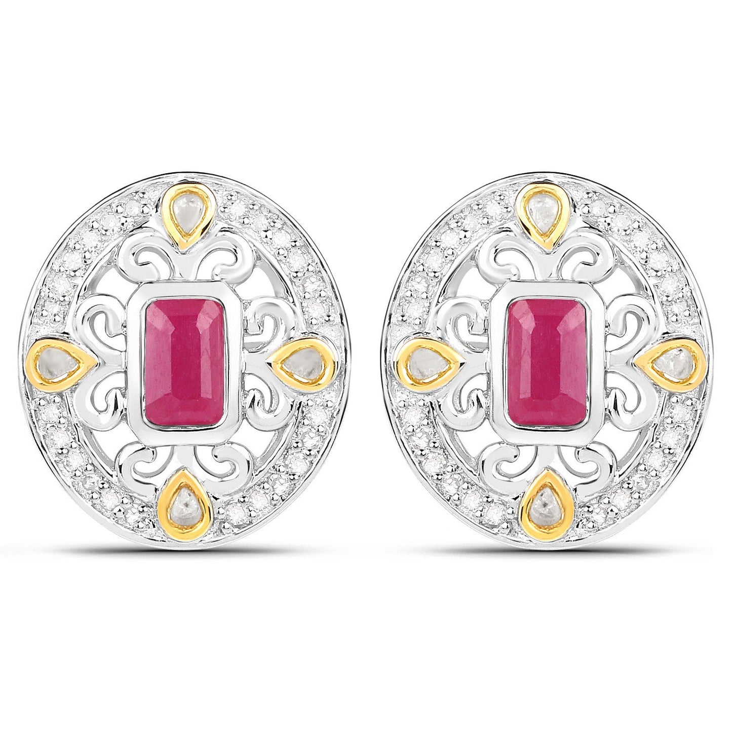 Pendientes de plata de ley .925 con rubí auténtico de 0.77 quilates y diamantes blancos