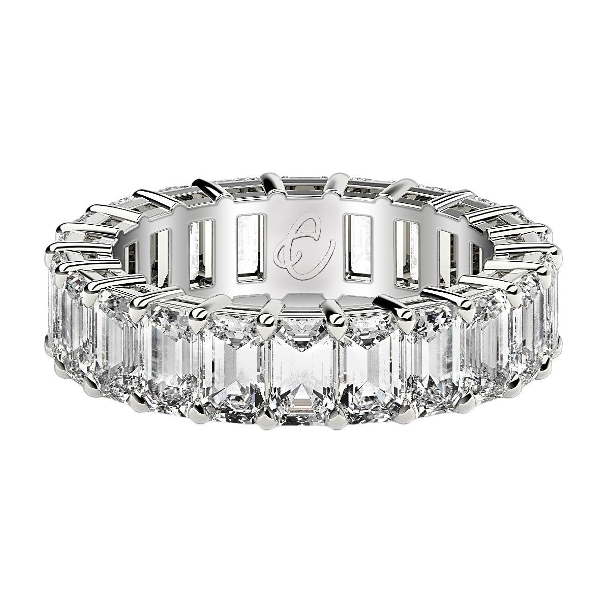 Anillo de eternidad de diamantes cultivados en laboratorio talla esmeralda en oro blanco de 14k (6 quilates peso total FG/VS2)