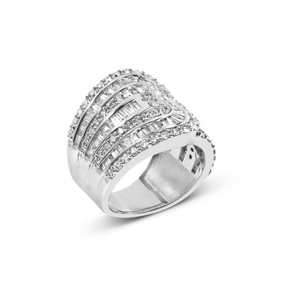 Anillo tipo bypass multihilera de oro blanco de 10K con diamantes redondos y de talla baguette de 2 1/2 ct. (color J-K, claridad I2-I3) - Talla de anillo 7